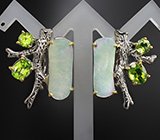 Серебряные серьги c перидотами и перламутром Серебро 925