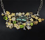 Серебряное колье с абалоном, перидотами и желтыми сапфирами Серебро 925