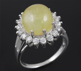 Серебряное кольцо с кабошоном пастельно-желтого сапфира   Серебро 925