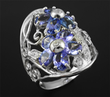Филигранное серебряное кольцо с танзанитами Серебро 925