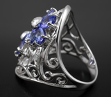 Филигранное серебряное кольцо с танзанитами Серебро 925