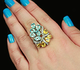 Великолепное серебряное кольцо с цитринами, голубыми и бесцветными топазами Серебро 925