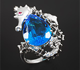 Скульптурное серебряное кольцо с топазом и черными шпинелями Серебро 925