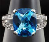Элегантное серебряное кольцо с ярко-синим топазом 5,75 карат Серебро 925