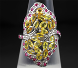 Эффектное серебряное кольцо с желтыми и пурпурными сапфирами Серебро 925