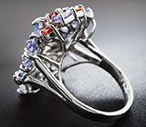 Роскошное серебряное кольцо с танзанитами и разноцветными сапфирами Серебро 925