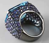 Серебряное кольцо c крупным топазом, синими сапфирами и танзанитами Серебро 925