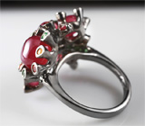 Серебряное кольцо c рубинами, сапфирами и цаворитами гранатами Серебро 925