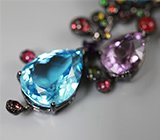 Серебряное колье с топазом, аметистами, цаворитами , разноцветными турмалинами и сапфирами Серебро 925