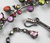 Серебряное колье с топазом, аметистами, цаворитами , разноцветными турмалинами и сапфирами Серебро 925