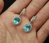 Стильные cеребряные серьги с голубыми топазами Серебро 925