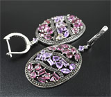 Эффектные серебряные серьги с аметистами и родолитами Серебро 925