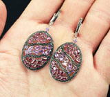 Эффектные серебряные серьги с аметистами и родолитами Серебро 925