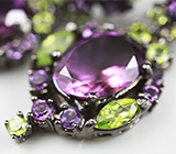 Серебряные серьги с аметистами и перидотами Серебро 925