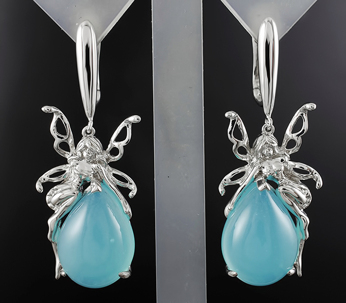 Серебряные серьги «Феи» с голубым халцедоном