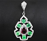 Оригинальный серебряный кулон с родолитом и изумрудами Серебро 925