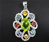 Праздничный серебряный кулон с самоцветами Серебро 925