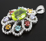 Праздничный серебряный кулон с самоцветами Серебро 925