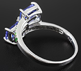 Оригинальное серебряное кольцо с танзанитами и цаворитами Серебро 925