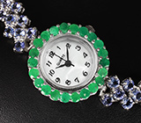 Часы с изумрудами на серебряном браслете с танзанитами Серебро 925