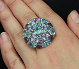 Крупное серебряное кольцо с голубыми топазами и аметистами Серебро 925