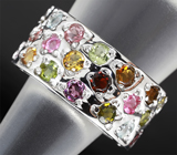 Праздничное серебряное кольцо с разноцветными турмалинами Серебро 925