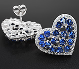 Серебряные серьги лабораторными сапфирами Серебро 925