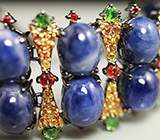 Серебряный браслет с разноцветными сапфирами, цаворитами и голубым топазом Серебро 925