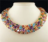 Серебряное колье с аметистами, топазами, цитринами, хромдиопсидами, сапфирами и цаворитами Серебро 925