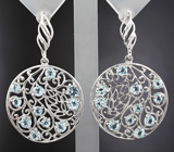 Филигранные серебряные серьги с голубыми топазами Серебро 925