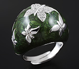 Оригинальное серебряное кольцо с зеленой эмалью Серебро 925
