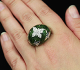 Оригинальное серебряное кольцо с зеленой эмалью Серебро 925