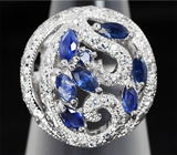 Оригинальное серебряное кольцо с синими сапфирами Серебро 925
