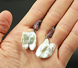 Серебряные серьги с жемчугом Mabe и красными сапфирами Серебро 925