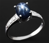 Серебряное кольцо cо звездчатым сапфиром 2,14 карат Серебро 925
