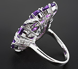 Эффектное серебряное кольцо с аметистами и бесцветными топазами Серебро 925