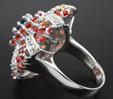 Роскошное серебряное кольцо с топазами и разноцветными сапфирами Серебро 925