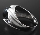 Стильное серебряное кольцо со звездчатым сапфиром 3,88 карат Серебро 925