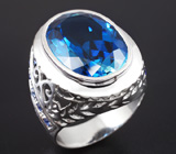 Серебряное кольцо с насыщенным топазом и синими сапфирами Серебро 925