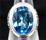 Серебряное кольцо с насыщенным топазом и синими сапфирами Серебро 925