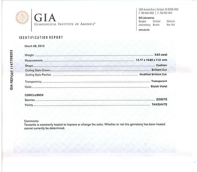 Танзанит 9,63 карат 