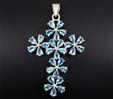 Замечательный кулон-крест с голубыми топазами Серебро 925