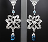 Эффектные серебряные серьги с бриолетами голубых топазов Серебро 925