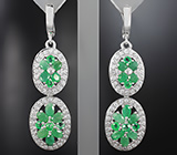 Замечательные серебряные серьги с изумрудами Серебро 925