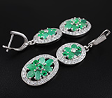 Замечательные серебряные серьги с изумрудами Серебро 925