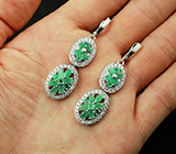Замечательные серебряные серьги с изумрудами Серебро 925