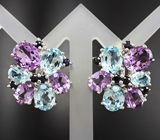 Серебряные серьги с аметистами, топазами и синими сапфирами Серебро 925