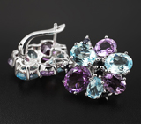 Серебряные серьги с аметистами, топазами и синими сапфирами Серебро 925