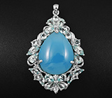 Крупный серебряный кулон с голубым халцедоном и топазами Серебро 925