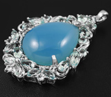 Крупный серебряный кулон с голубым халцедоном и топазами Серебро 925